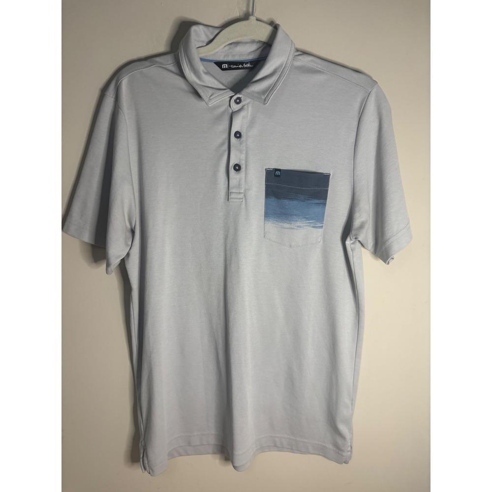 TravisMathew Mens White Short Sleeve Golf Polo Shirt Embroidered Logo Logo Back